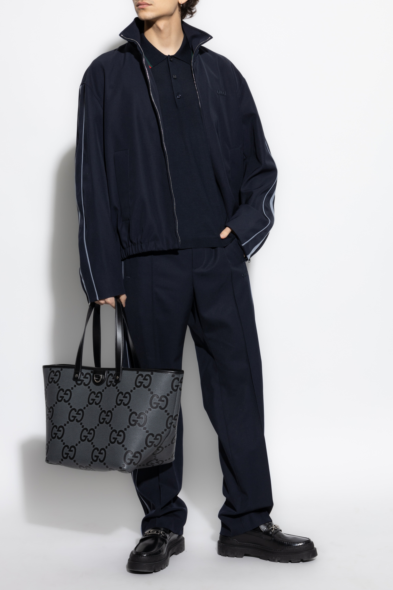Gucci Wool polo with distinctive Web stripe | Men's | Vitkac